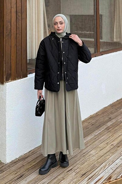 lamelif Hooded Quilted Coat Black