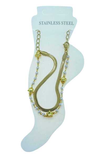 NKIE JEWELS خلخال من الفولاذ اللؤلؤي على شكل نجمة إيطالية باللون الذهبي - 3497