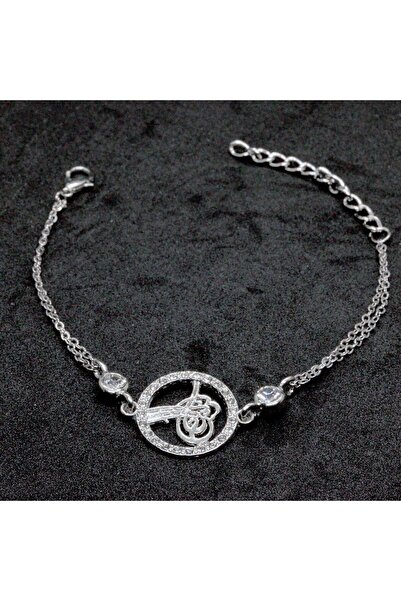 NKIE JEWELS Double Chain Bracelet with Silver Color Stone and Round Tughra Fi...