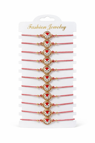 OEM Set of 12 Ladybug Martisor Bracelets in Gold Medallion, Adjustable Red Co...