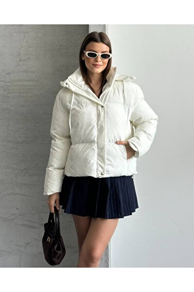 gm giyimarket Women's Crop Puffer Puffer Coat