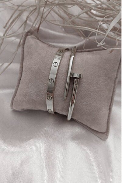 Genel Markalar Gümüş Renk Çivi Ve Cartier Bileklik Set 843