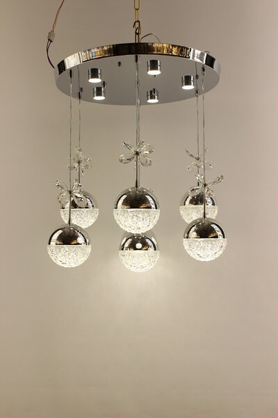 GN GEN AYDINLATMA Görkemli Pırlanta Dokulu Kelebekli Küre Gümüş 7 Sarkıtlı Çe...