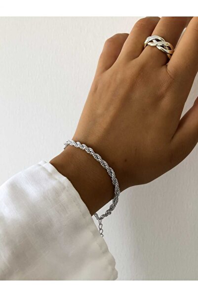 NKIE JEWELS سوار ستيل ملتوي للجنسين لون فضي - 3355