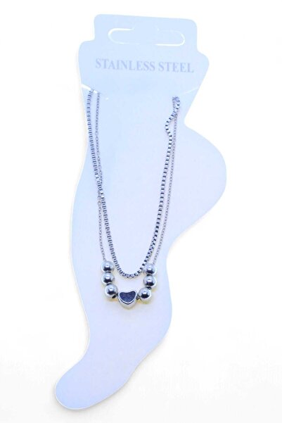 NKIE JEWELS لون فضي المصعد Sf 3 Globe Heart 3 Globe Steel Anklet - 3466