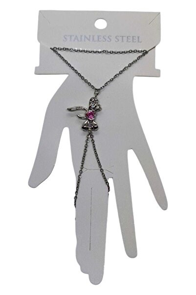 NKIE JEWELS Silver Color Pink Stone Bow Steel Shahmeran - 3560