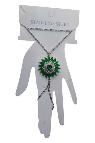 NKIE JEWELS Silver Color Sun Green Stone Steel Shahmeran - 3521