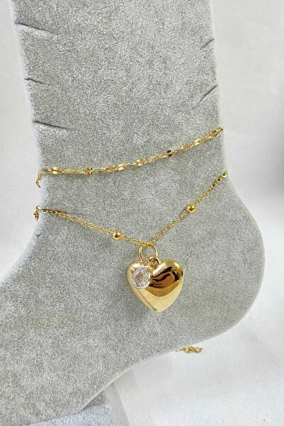 NKIE JEWELS خلخال ذهبي اللون على شكل قلب من الزركون موديل سنغافورة وسلسلة كرو...