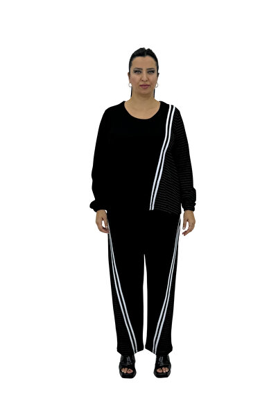 DARKWIN Plus Size Women's Striped Loose Pocket Crew Neck Long Sleeve Striped ...