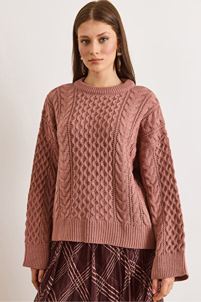 Olalook Women's Dark Powder Hair Braided Loose Fit Knitwear Sweater Kzk-19001119