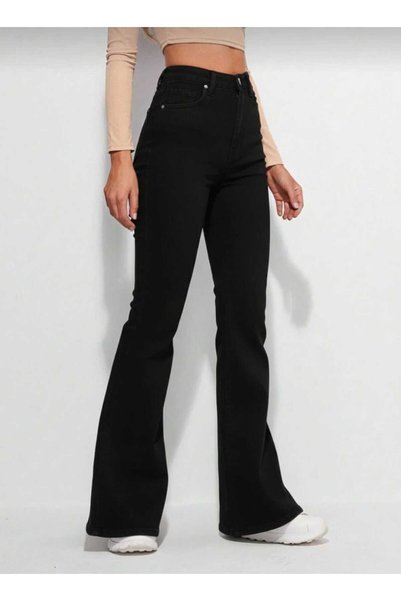NWC Livia Kadın Likralı Siyah İspanyol Jeans Pantolon ( Kalın Kumaş İç Göstermez)