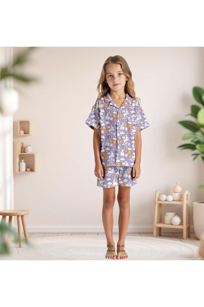 zahider Girls' 95% Cotton Stretch Fabric Rabbit Backing Buttoned Summer Pajam...