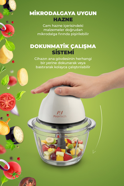 PiranTech YH-11 Cam Hazneli Rondo – Dokunmatik Çalışma – Paslanmaz Çelik Bıçak – 2 Fonksiyonlu