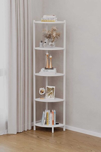 WOODENSA 5 Raflı Köşe Kitaplık Mutfak Rafı Dekoratif Aksesuar Rafı Çok Amaçlı...