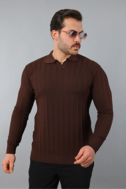 masso Men's Polo Neck Striped Knitwear