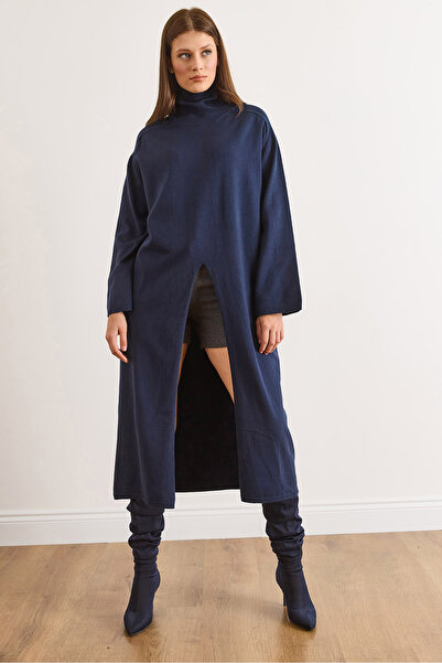 Olalook Жіноча синя туніка з рибальським коміром і розрізом TNK-19000105