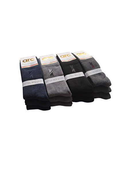 Çorapdiyari Arc Winter Towel Socks in Mixed Colors, 12 Pairs (Size 40-45)