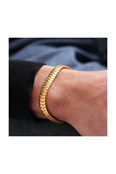 NKIE JEWELS CLZ417 سوار رجالي ذهبي مسطح على شكل كاتربيلر متشابك موديل بصمة