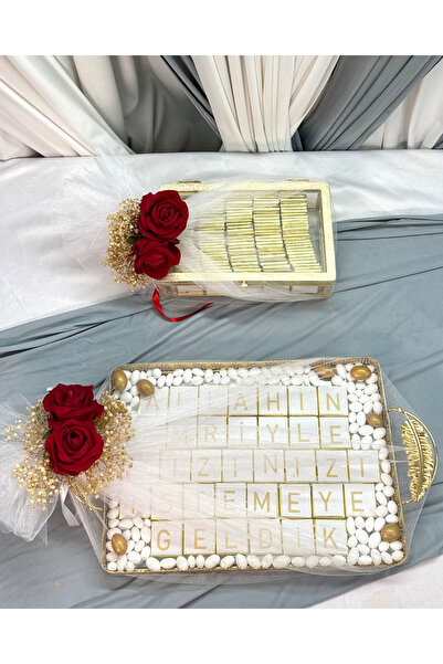 Cyz Home Süslemeli 150 Adet Cam Kutu,Tepsi Kız İsteme Çikolatası,Söz Nişan Çi...