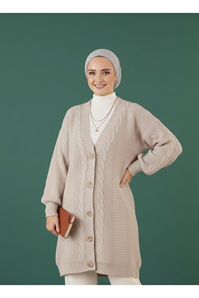 BUWOM Kadın Tesettür Uzun Hırka Soft Düğmeli Pamuklu