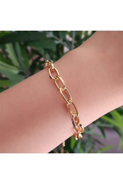 NKIE JEWELS سوار سلسلة مستطيل بيضاوي أنيق مطلي بالذهب