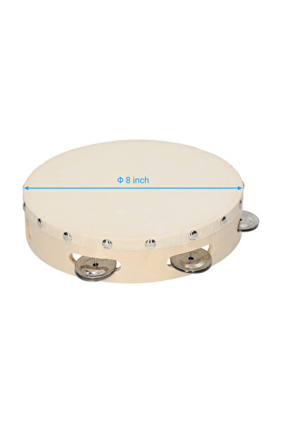 Choice 8 inch 4 Inch Hand Tambourine with Metal Single Row Jingles Sheepskin ...