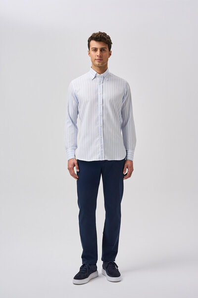 Bisse Studio Men's Regular Fit Long Sleeve Light Blue Pocketless Shirt