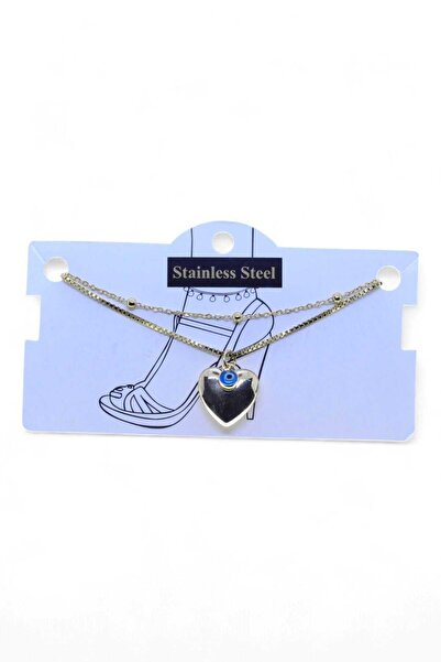 NKIE JEWELS خلخال من الفولاذ على شكل قلب كبير وعين شريرة باللون الذهبي - 3470