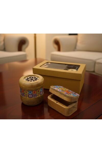 South house بكج مبخرة مع علبة عود خشب منقوش سراميك ملون