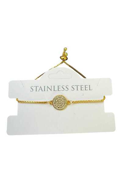 Tuncel Store سوار من الفولاذ المقاوم للصدأ على شكل حجر أبيض دائري ذهبي اللون ...