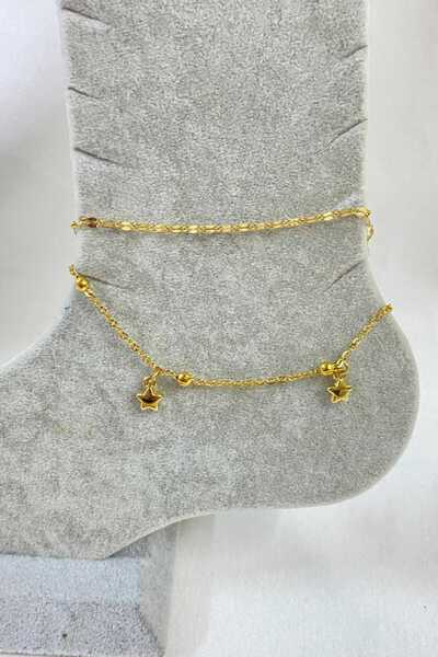 NKIE JEWELS خلخال نجمة ذهبية اللون موديل سنغافورة وسلسلة كروية من الفولاذ - 3250