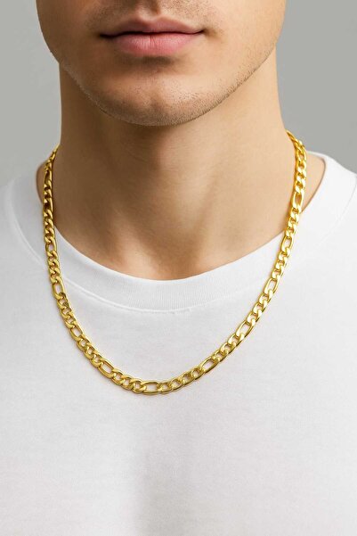 Tuncel Store قلادة شافين ستيل ستانلس ستيل للجنسين لون ذهبي 55 سم. قلادة من ال...