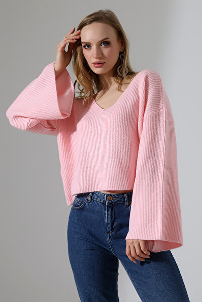 Devinka Women's Spanish Sleeve V-Neck Casual Knitwear Sweater