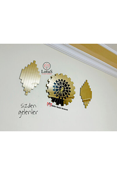 LotusLazer Tasarım 3’lü Aynalı Pleksi Duvar Saati Seti – Gold & Siyah Dekorat...