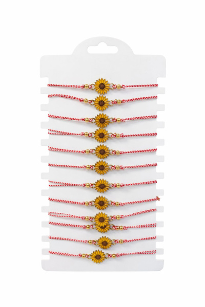 OEM Set de 12 Brățări Mărțișor cu Floarea-soarelui Aurie, Șnur Roșu Ajustabil...