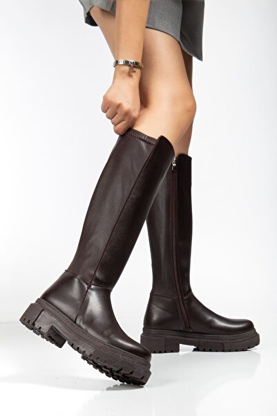 Zerenyus ZRİN-812-300 Premium καφέ γυναικείες μπότες με φερμουάρ για καθημερι...