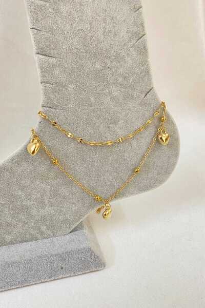 NKIE JEWELS Gold Color Three Heart Model Singapore and Ball Chain Steel Ankle...