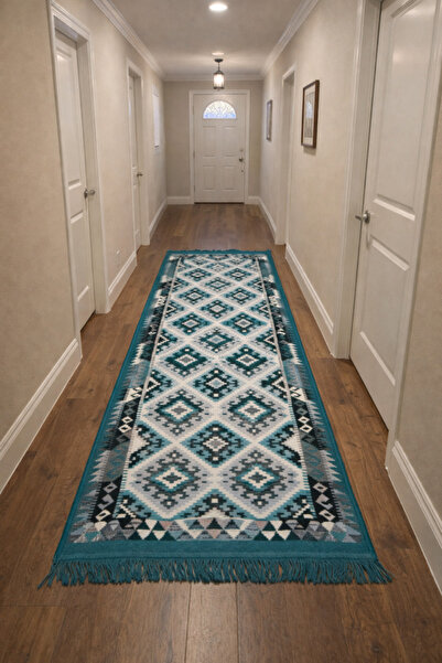 OEM Traditional carpet, double-sided, size 80×300 cm, turquoise-beige