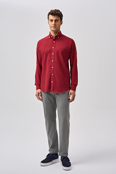 Bisse Studio Erkek Uzun Kollu Pamuk Bordo Cepsiz Gömlek