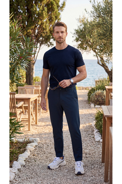 Etikmen Premium 100% Organic Cotton Basic Slimfit Navy Blue Men's T-Shirt