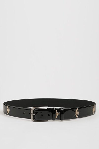 Faruk balkanas Bee Embroidered Genuine Leather Buckle Belt