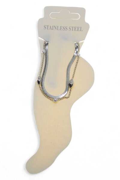 NKIE JEWELS خلخال من الفولاذ اللؤلؤي ذو اللون الفضي الإيطالي - 3460