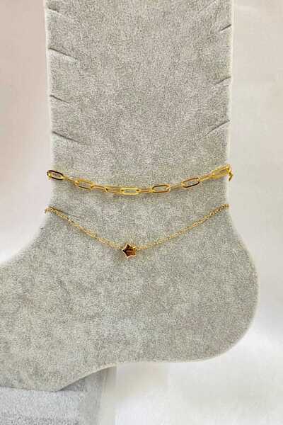 NKIE JEWELS خلخال من الفولاذ بسلسلة على شكل نجمة ذهبية اللون من Esme وSf - 3279