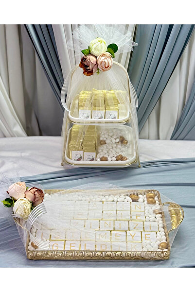 Cyz Home Kişiye Özel Sunumluk Beyaz Tül Süslemeli 116 Adet Kız İsteme Çikolat...