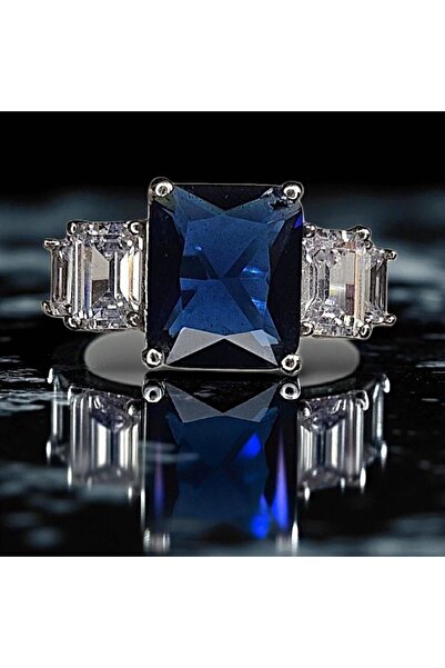 Sln Gümüş Safir Renk 5 Taşlı Gümüş Yüzük-16