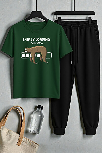 uyguntarz Unisex Energy Loading Design Printed T-Shirt - 2-Piece Tracksuit Set