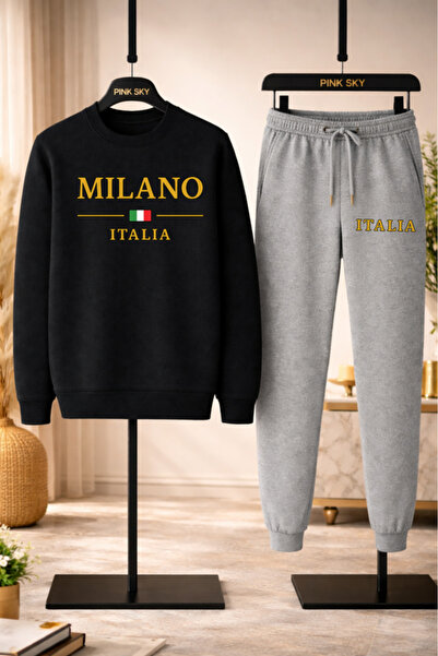 Pink Sky Unisex Milano Italia Printed Sweatshirt & Jogger Tracksuit Set