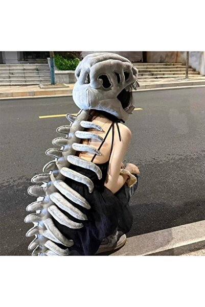 Choice طقم زي هيكل عظمي ديناصور واقعي بطول 115 سم (75/115 سم) مع غطاء رأس مضح...