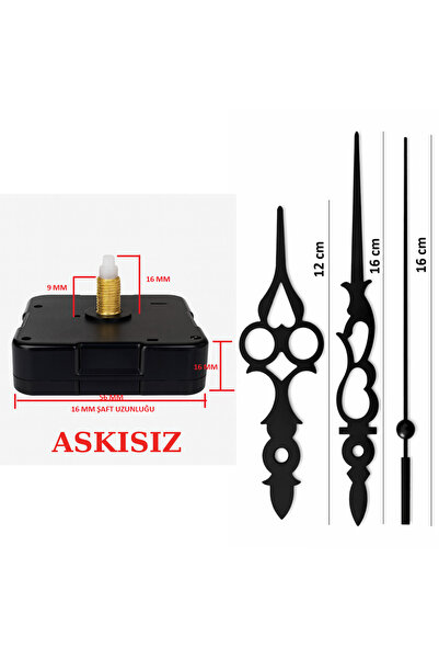 EXİZ TİCARET Askısız 16 mm Şaft Akar Sessiz Duvar Saati Mekanizması -Metal ak...
