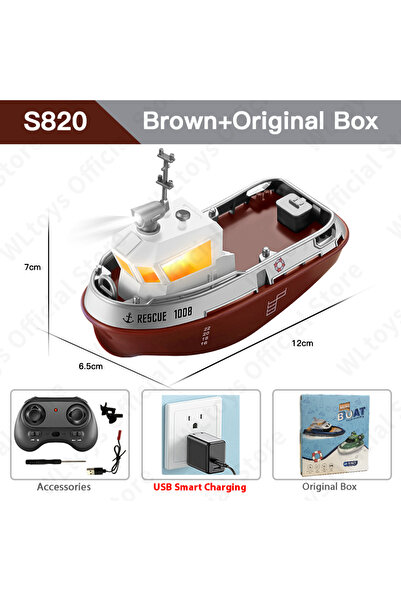 Choice قارب S820 بني اللون من طراز OB ZWN بمقياس 1/32 يعمل بالتحكم عن بعد، مز...